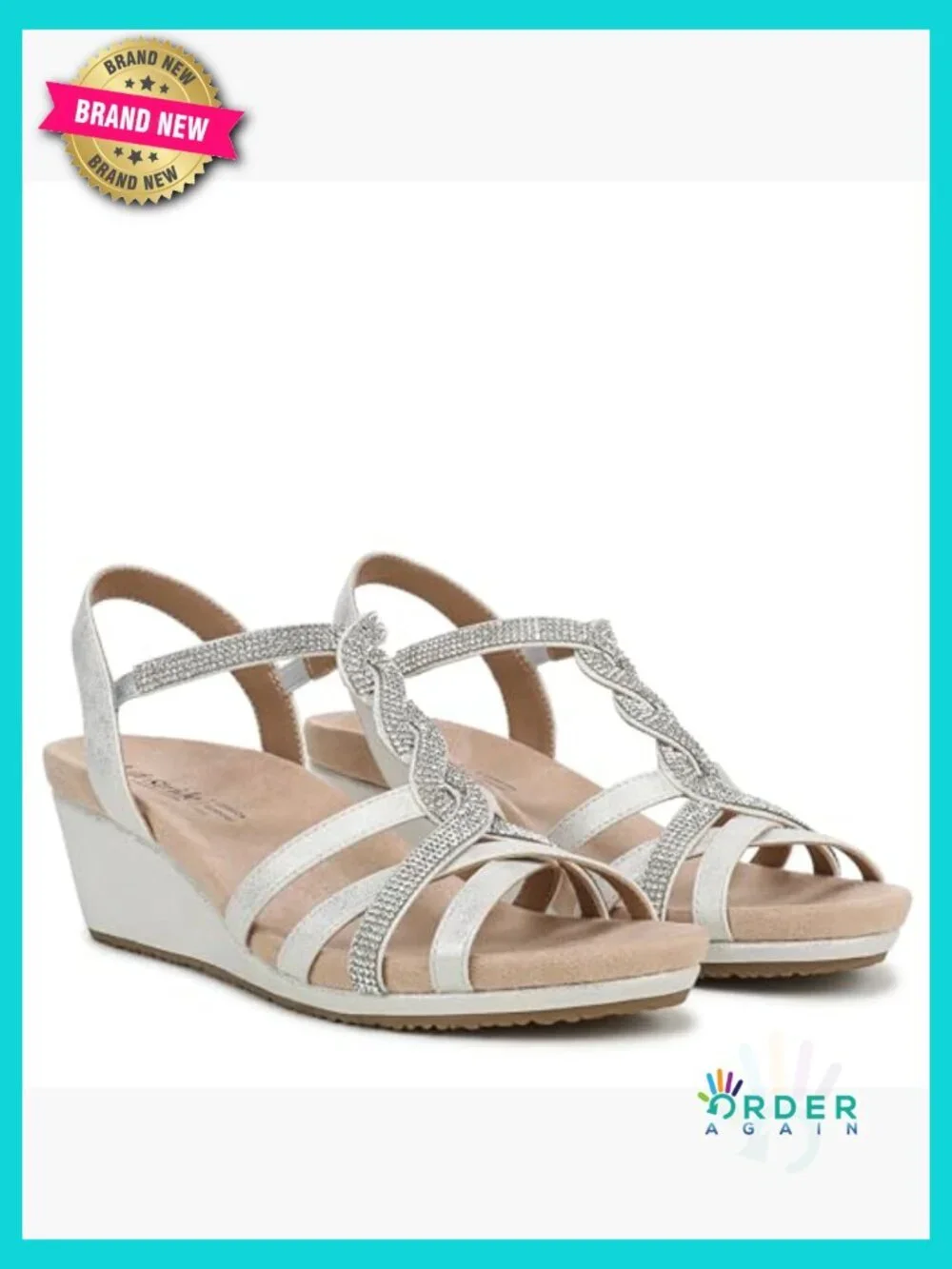 Wedge Sandals Slingback Rhinestone Casual Comfort Slip On 1 7/8 Inch Heel